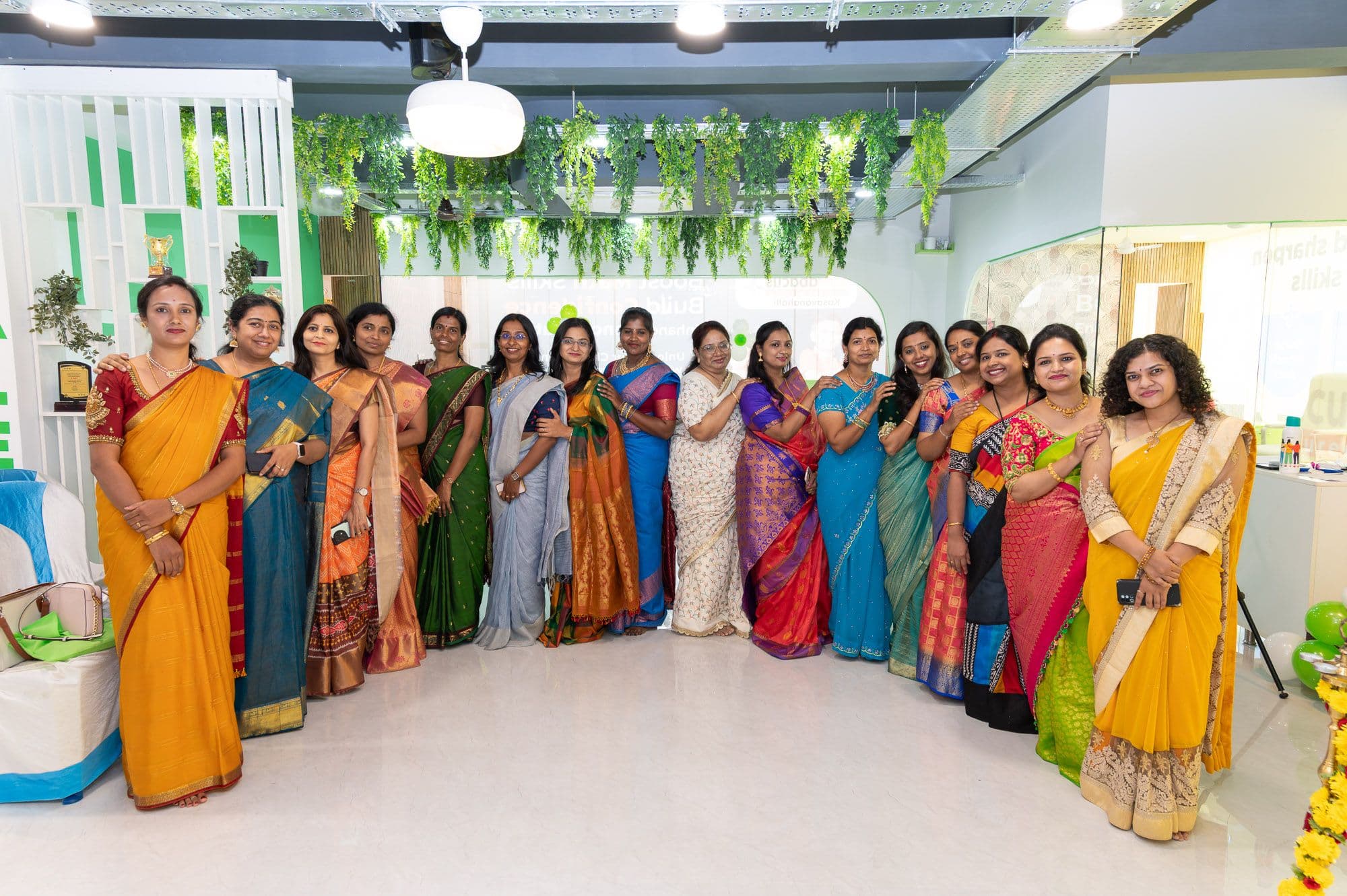 Group photo: the entire team together on annual day, teachers, sensei team, and our founder on the front steps of the centre